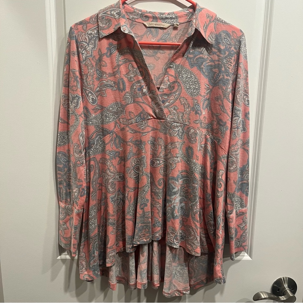 Soft Surroundings Pink Paisley Top Women’s Size Petite M.